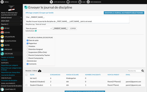 Screenshot du module Email aux parents 5