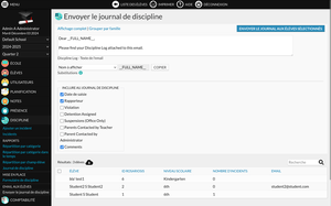 Screenshot module Email aux élèves 3